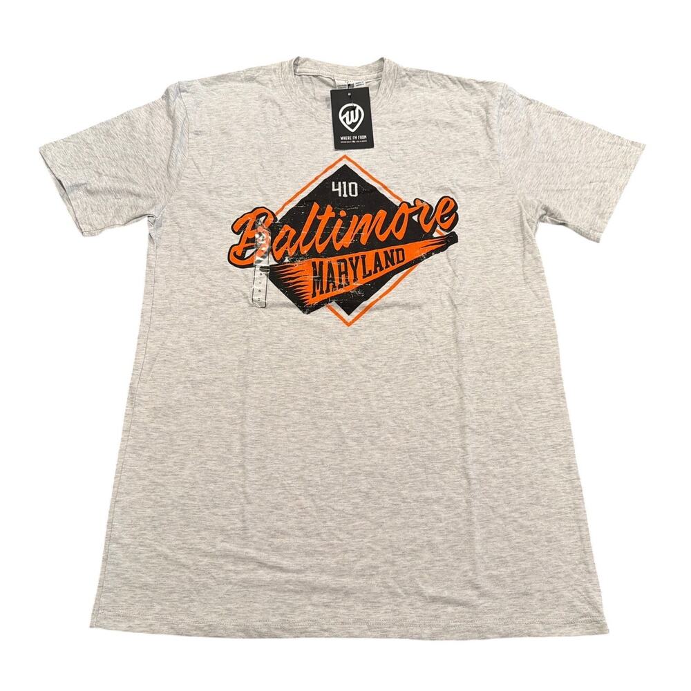 NWT Where I’m From Baltimore Maryland 410 Graphic T-Shirt, Gray, Size Small